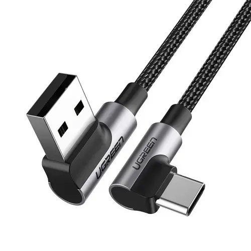 Cablu de date Ugreen US176 Angled, USB-C - USB, 3A, 1m, Negru