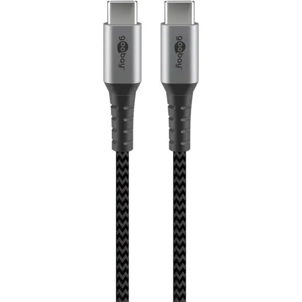 Cablu de Date USB-C tata - USB-C tata, Gri/Argintiu, Textil, Flexibil, 2 m, Goobay