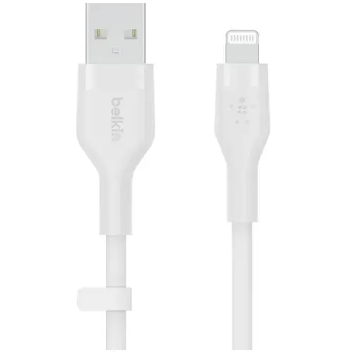 Cablu de incarcare Belkin, Boost Charge Flex, Silicon, USB-A la Lightning, 3M, Alb