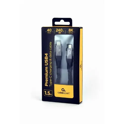 Cablu de incarcare si date Gembird, USB 4 Type-C, Ultra HD 8K, tesatura, 1.5m (Negru/Gri)
