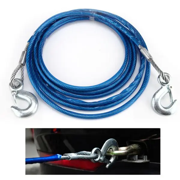 Cablu din otel pentru tractare auto, carlige de remorcare cu siguranta, 8mm x 4M, capacitate 3 tone
