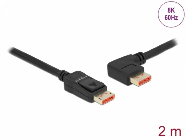 Cablu Displayport 8K60Hz/4K240Hz drept/unghi stanga cu HDR 2m, Delock 87046