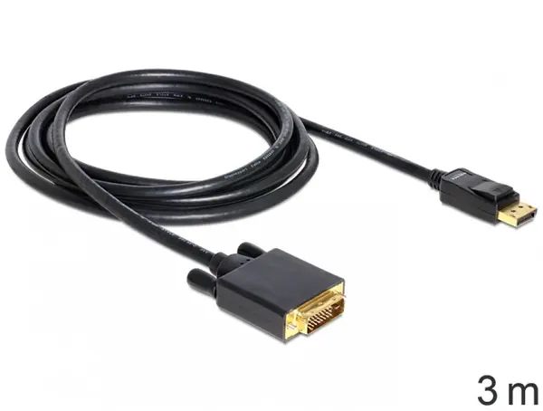 Cablu DisplayPort la DVI-D T-T ecranat 3m Negru, Delock 82592