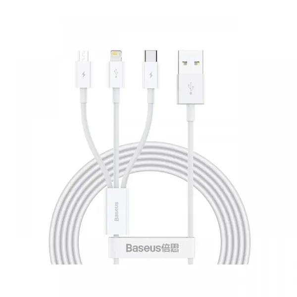 Cablu Fast Charging USB la Lightning, MicroUSB si Type-c Baseus Superior Series 3.5A White 1.5m
