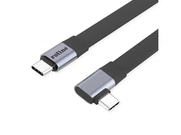 Cablu flat USB4 type C drept/unghi 8K UHD-2/80Gb/240W 0.13m Negru, Roline 11.02.9099