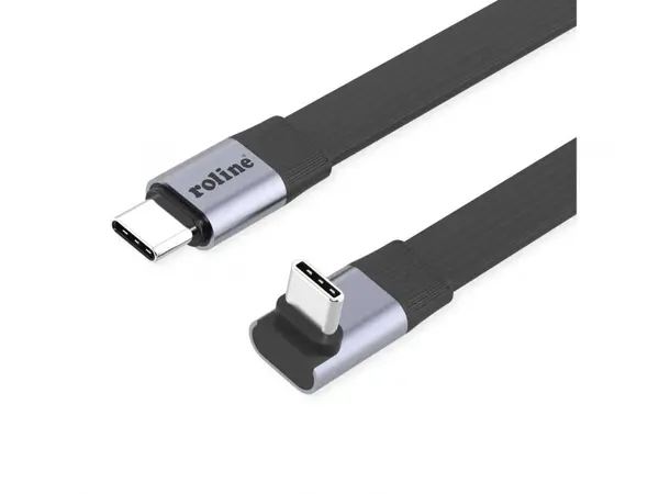 Cablu flat USB4 type C drept/unghi 8K UHD-2/80Gb/240W 0.8m Negru, Roline 11.02.9097