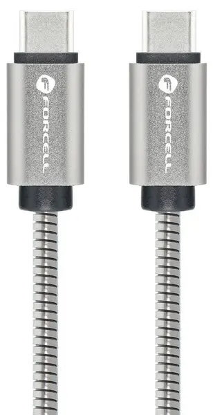 Cablu Forcell – F-Energy Metal, C237, USB-C/USB-C, 60W, 2 m, argintiu