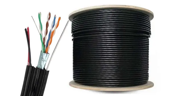 Cablu FTP, Cat5e, ecranat, alimentare 2x0.75mm, cupru, sufa de sustinere, FTPCUCAT5Q5SUFA+POWER