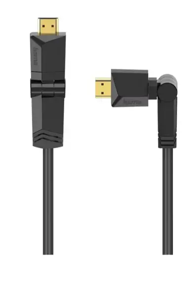 Cablu HDMI Ethernet pivotant Hama 205011, 1.5m, 4K, placat aur (Negru)