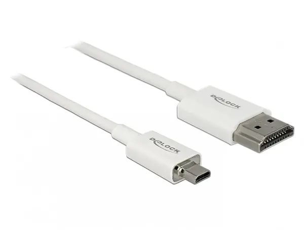 Cablu HDMI la micro HDMI-D T-T 3D 4K 0.25m Slim Premium Alb, Delock 85147