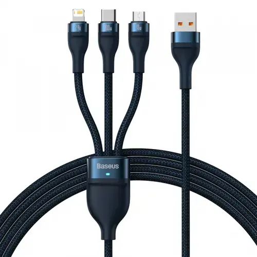 Cablu Incarcare USB-A - Lightning / microUSB / USB-C Baseus Flash Series II 3in1 CASS030003, 100W, 1.2m, Albastru