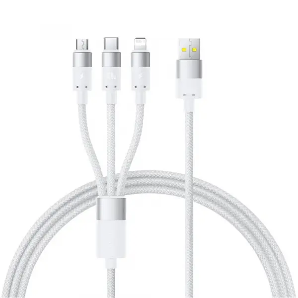 Cablu Incarcare USB-A - Lightning / microUSB / USB-C Baseus StarSpeed 3in1, 100W, 1.5m, Alb P10319900211-00
