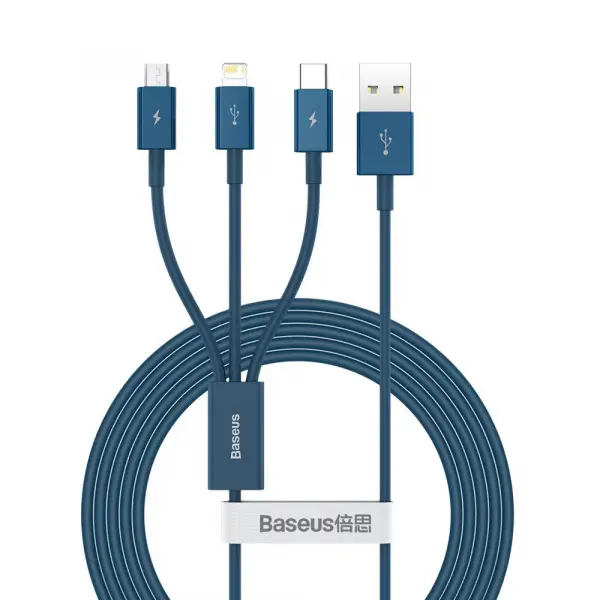 Cablu Incarcare USB-A - Lightning / microUSB / USB-C Baseus Superior 3in1 Series, 20W, 1.5m, Albastru CAMLTYS-03