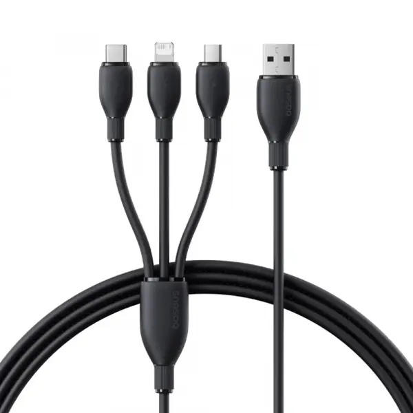 Cablu Incarcare USB-A - Lightning / microUSB / USB-C Baseus Ultra Fast 3in1, 18W, 1.3m, Negru P10376303121-00