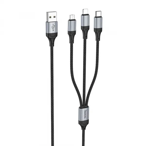 Cablu Incarcare USB-A - Lightning / microUSB / USB-C HOCO X102 3in1, 18W, 1m, Negru