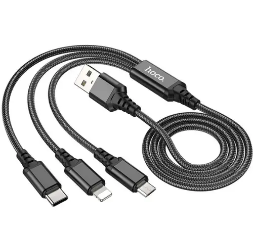 Cablu Incarcare USB-A - Lightning / microUSB / USB-C HOCO X76, 18W, 1m, Negru