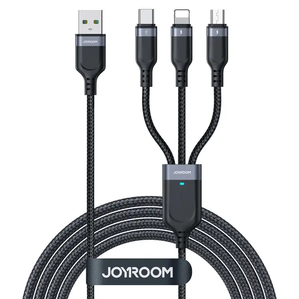 Cablu Incarcare USB-A - Lightning / microUSB / USB-C Joyroom S-A18 3in1, 20W, 1.2m, Negru