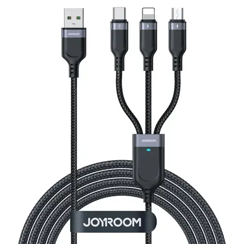 Cablu Incarcare USB-A - Lightning / microUSB / USB-C Joyroom S-A18 3in1, 18W, 0.3m, Negru