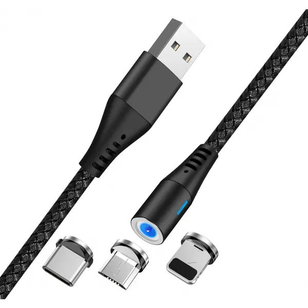 Cablu Incarcare USB-A - Lightning / microUSB / USB-C MaXlife MXUC-02 Magnetic 3in1, 18W, 1m, Negru