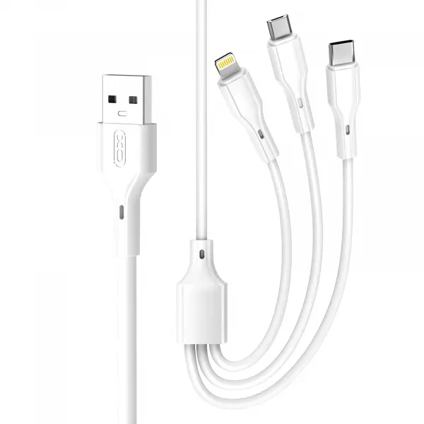 Cablu Incarcare USB-A - Lightning / microUSB / USB-C XO Design NB230 3in1, 20W, 1m, Alb