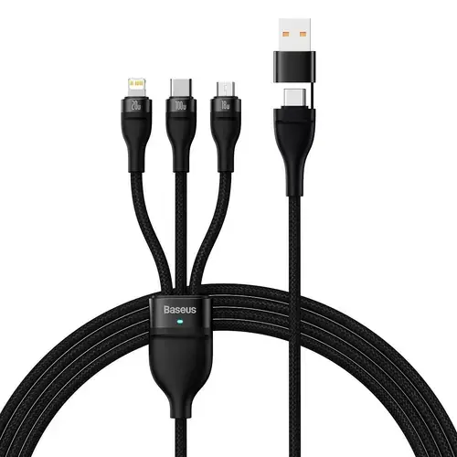 Cablu Incarcare USB-A / USB-C - Lightning / microUSB / USB-C Baseus Flash Series II, 100W, 1.2m, Negru