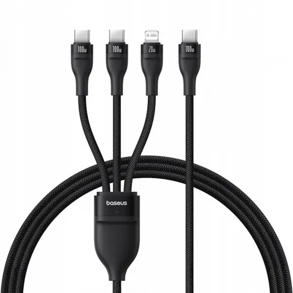 Cablu Incarcare USB-C - Lightning / 2 x USB-C Baseus Flash Series III 3in1, 100W, 1.5m, Negru P10377502111-00
