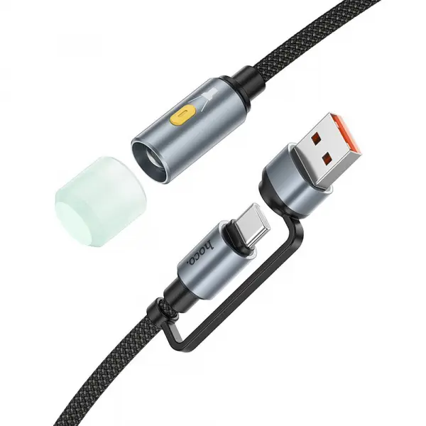 Cablu Led HOCO UA38C, USB-C / USB-A, 0.3m, Negru