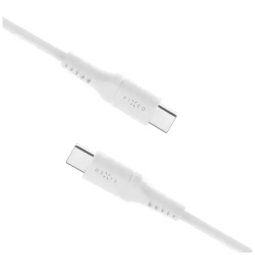 Cablu lung pentru incarcare si date Liquid FIXED din silicon, conectori USB-C/USB-C, suport PD, 2m, USB 2.0, 60W (Alb)