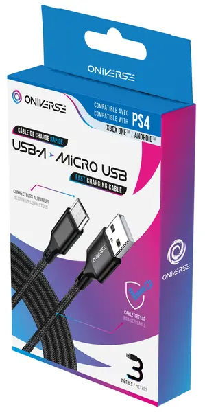 Cablu Oniverse - USB-A to Micro-USB Charge Cable 3 m, negru