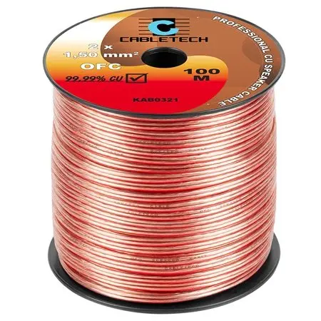 Cablu pentru difuzor 2 x 1.5 mm2, material OFC (99,99 Cupru), transparent, rola 100m KAB0321