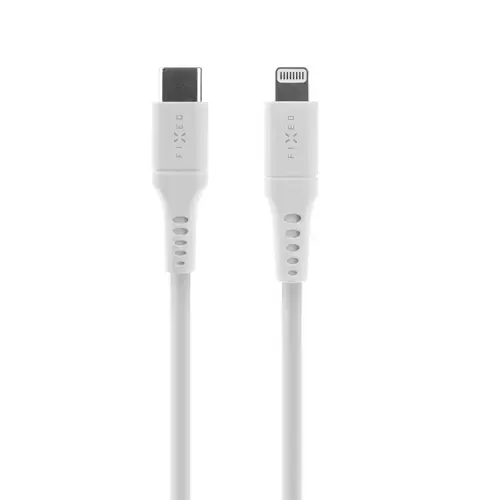 Cablu pentru incarcare si date Liquid FIXED din silicon, conectori USB-C/Lightning, suport PD, 1,2 m, MFI (Alb)