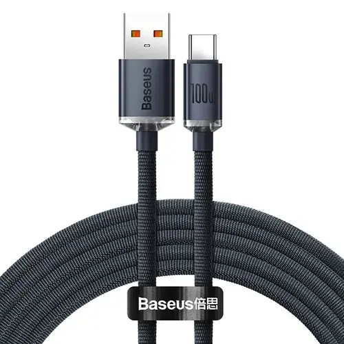 Cablu pentru incarcare si transfer de date Baseus Crystal Shine, USB/USB Type-C, 100W, 2m, Negru