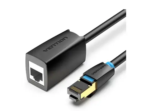 Cablu prelungitor SFTP Vention IKHBK, RJ-45 (M) la RJ-45 (T), 8m, 40 Gbps, ecranat, 26AWG, cupru (Negru)