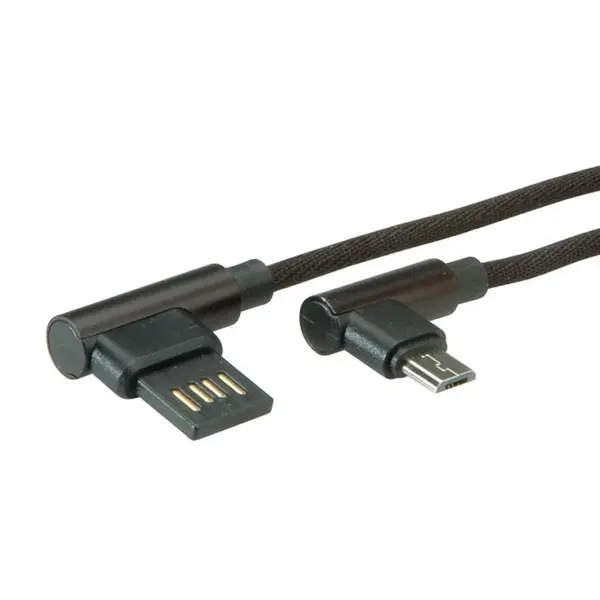 Cablu reversibil micro USB-B 2.0 la USB-A unghi T-T 0.8m Negru, Roline 11.02.8720*