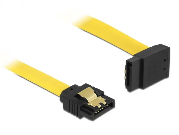 Cablu SATA III 6 Gb/s unghi sus-drept clips metalic 30cm galben, Delock 82804