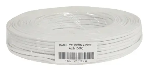 Cablu telefon 4 fire Emtex TEL-C4100W, 100 m, Alb