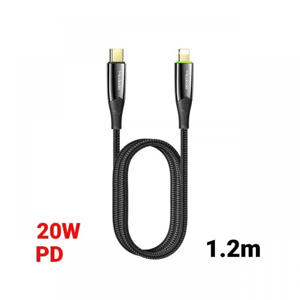 Cablu Type-C la Lightning Mcdodo Shark Series Black (PD, 1.2m, 20W, oprire automata)