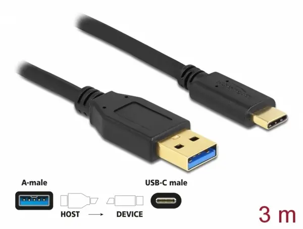Cablu USB 3.2-A Gen2 la USB type C T-T 3m, Delock 84006