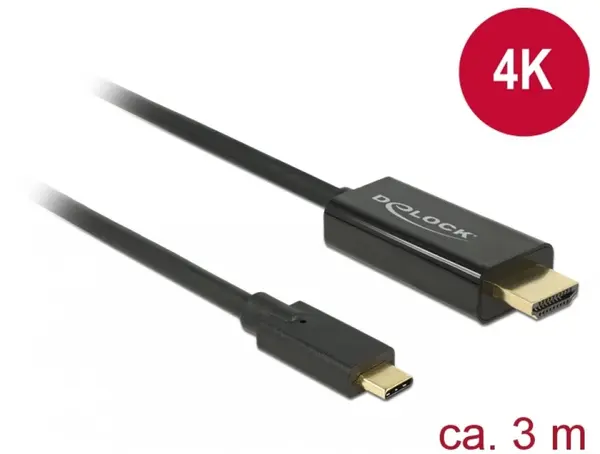 Cablu USB-C la HDMI (DP Alt Mode) 4K30Hz 3m T-T Negru, Delock 85260