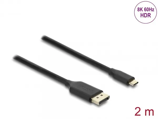 Cablu USB Type C la DisplayPort (DP Alt Mode) 8K60Hz cu HDR T-T 2m Negru, Delock 80165