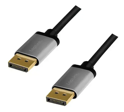 Cablu video LOGILINK CDA0103, DisplayPort (T) la DisplayPort (T) 1.2, 5m, conectori auriti, rezolutie maxima 4K (3840 x 2160) la 60 Hz, aluminiu, triplu ecranaj (Negru/Gri)