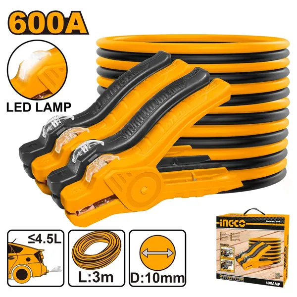 Cabluri Pornire Auto 600A, 3m cu Led Ingco HBTCP6008L