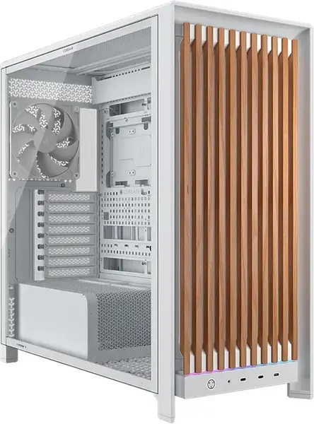 Cacasa Corsair Frame 5000D Wood RS, Mid Tower, Sticla securizata, 3 Ventilatoare incluse (Alb/Maro)