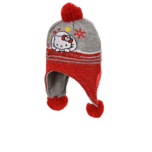 Caciula pentru fetite, rosu gri, Love, Hello Kitty Engros