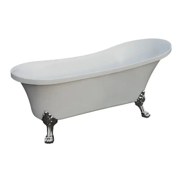 Cada baie freestanding Bella* BSM-404 acril 150 x 75 x 75 cm alb picioare argintii