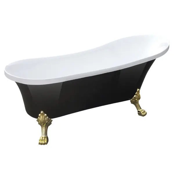 Cada baie freestanding Bella* BSM-404 acril 170 x 75 x 75 cm negru lucios picioare aurii