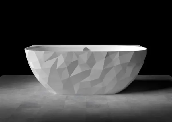 Cada freestanding compozit, 160 x 80 cm, lipita de perete, model 3D, alb lucios Foglia Linea