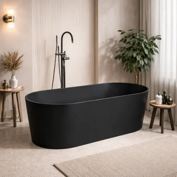 Cada freestanding compozit, negru mat, 180x76 cm, Foglia Terra