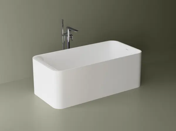 Cada freestanding dreptunghiulara, compozit alb lucios, 150x76.2x53.5 cm, Foglia Toscana