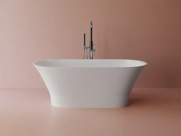 Cada freestanding ovala, compozit alb mat, interior lucios, 157x69x55 cm, Foglia Andromeda